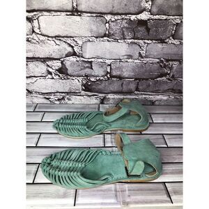 Next Blue Turquoise Suede Gladiator Ankle Strap Flats Sandals Women Sz 36EU/6M